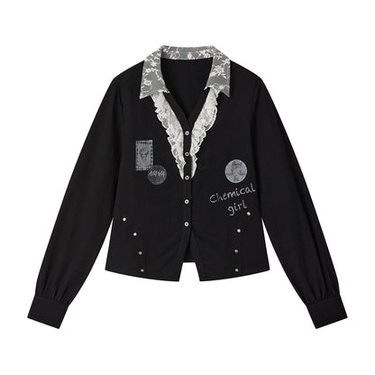 Bluse mit Spitzen- und Blumen-Patchwork