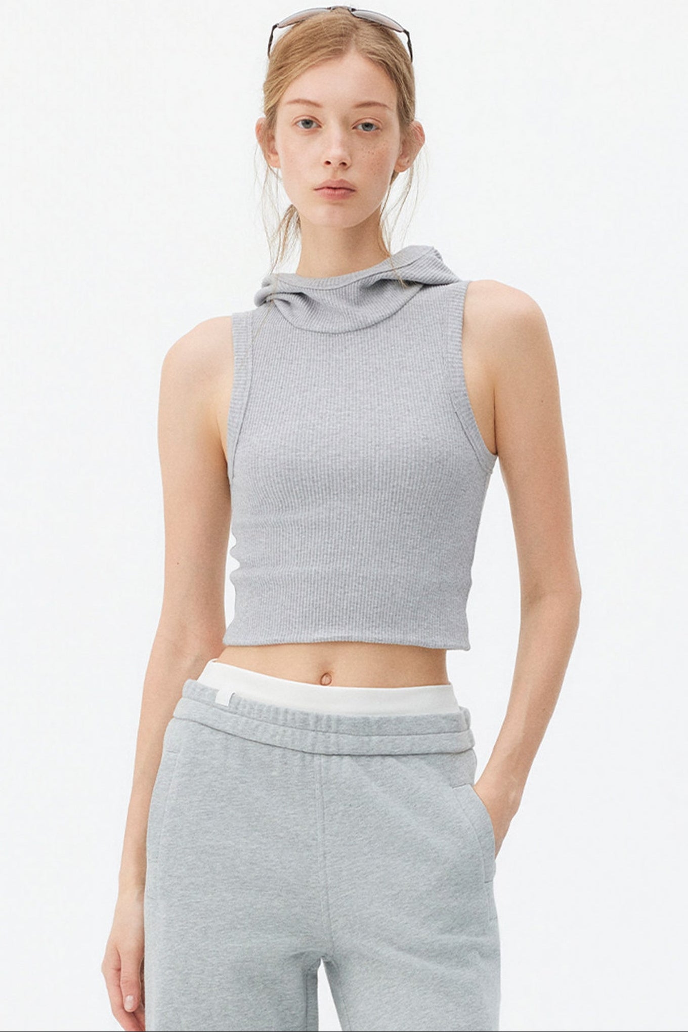 High-Neck Hooded Vest