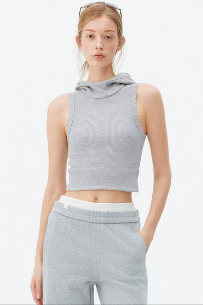 High-Neck Hooded Vest