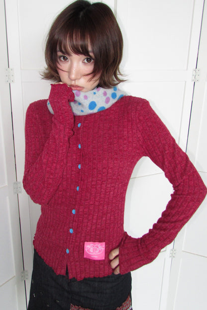 Candy-Colored Ribbed Versatile Button-Up Top