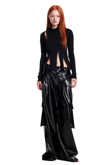 Asymmetrical Metal Hook Knit Top