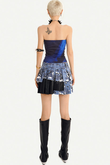 Blue Printed Tube Top