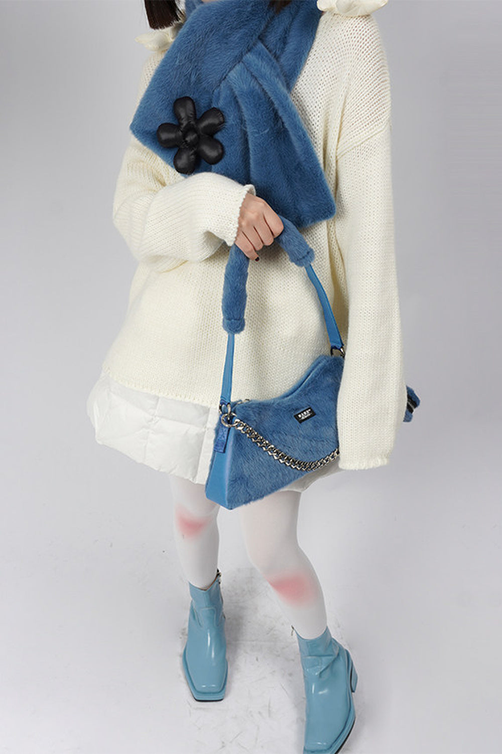 Floral Patchwork Blue Plush Scarf
