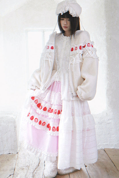 Strawberry Print Lace Tiered Skirt