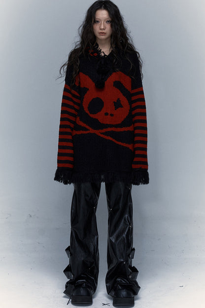 Skull Rabbit Hooded Knit Blouse