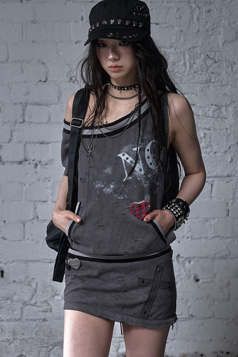 Distressed Punk Sleeveless Dress