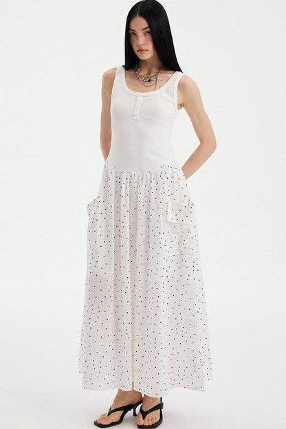 Sleeveless Polka Dot A-Line Maxi Dress