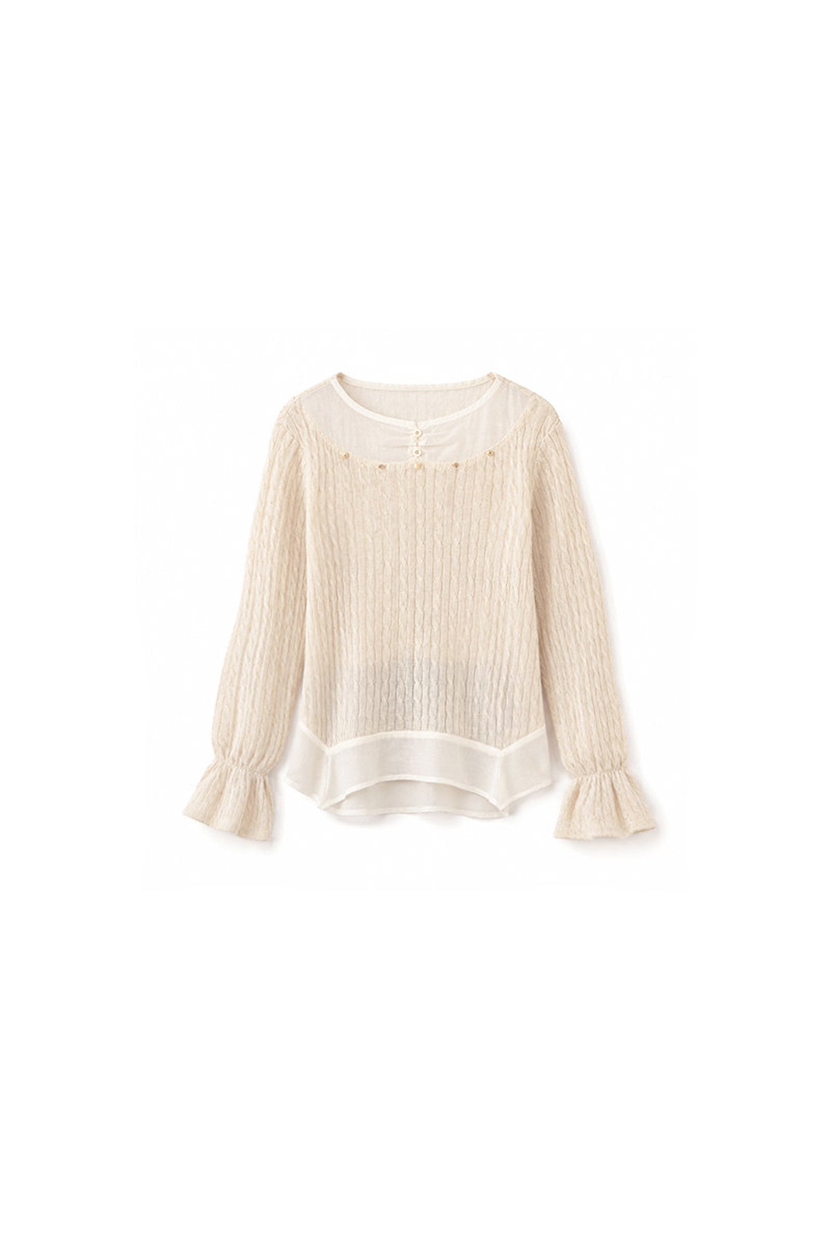Textured Tencel Linen Lace Stitching Blouse