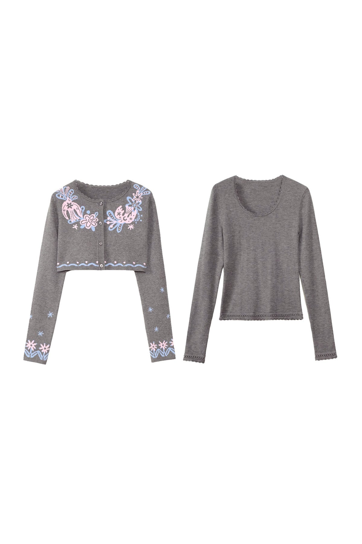 Hawthorn And Birds Jacquard Knit Cardigan And Top Set