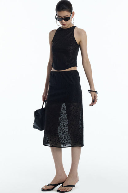 Lace Jacquard Tank Top and Skirt Set-Up