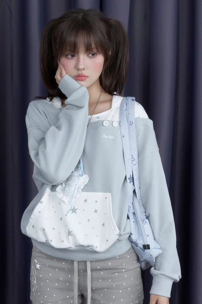 Blue White Star Layered-Look Hooded Sweatshirt