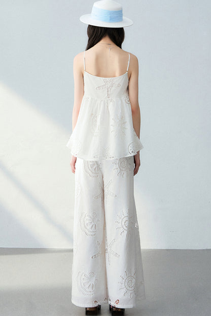 Ocean Hollow Beaded Camisole and Pants Set-Up