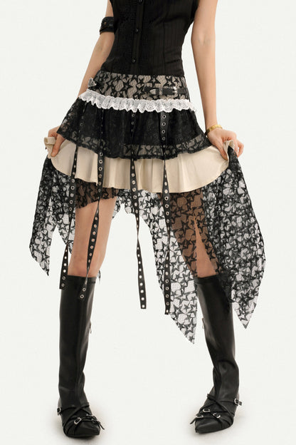 Gothic Lace Patchwork Asymmetrical Skirt