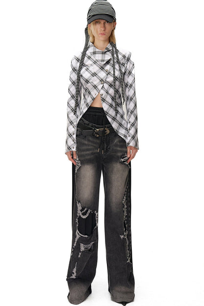 Irregular Plaid Layered-Look Multi-Wear Shirt