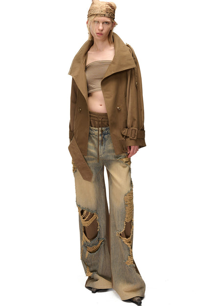Kurzer Trenchcoat im Patchwork-Stil