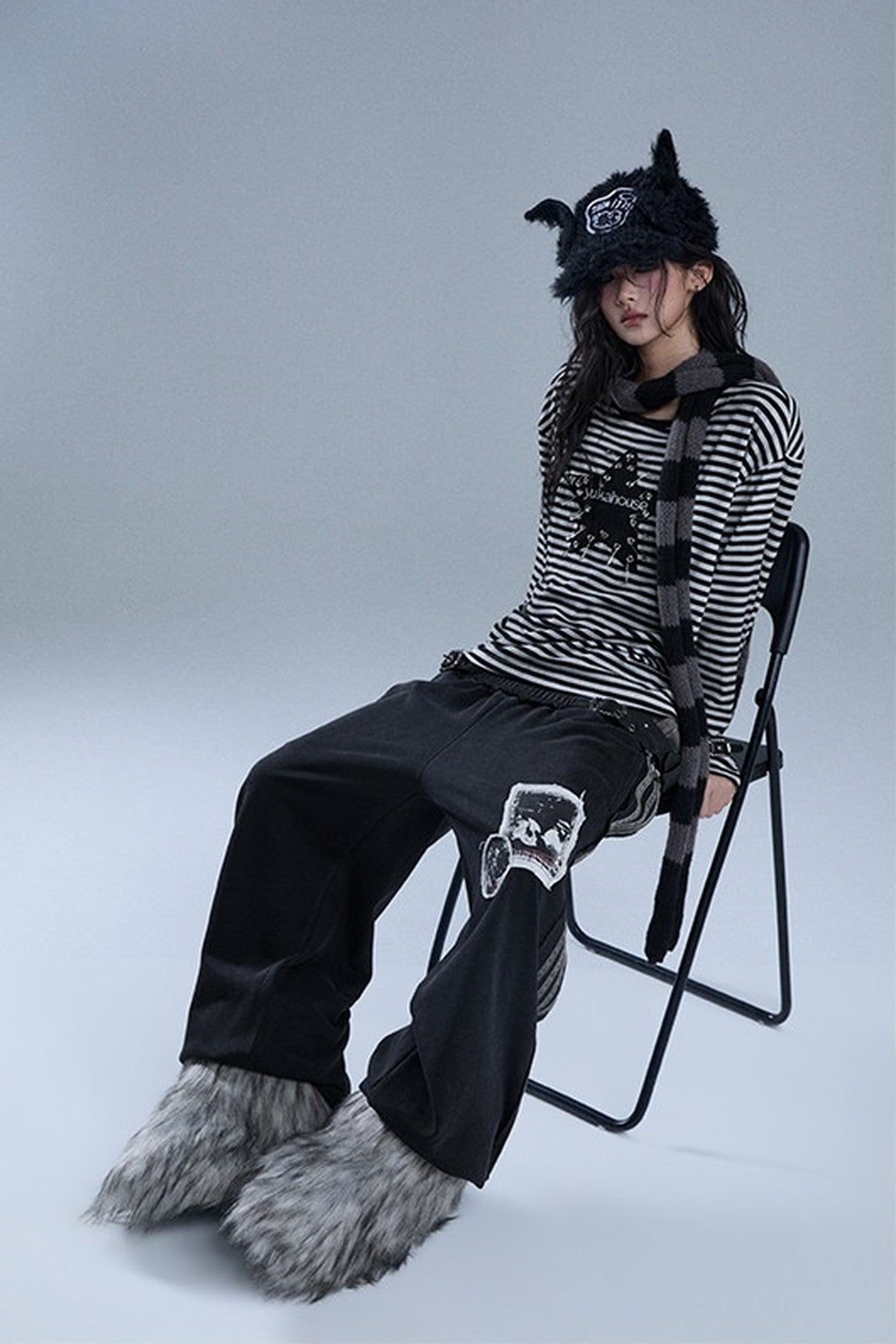 Layered-Look Patchwork Striped Pants