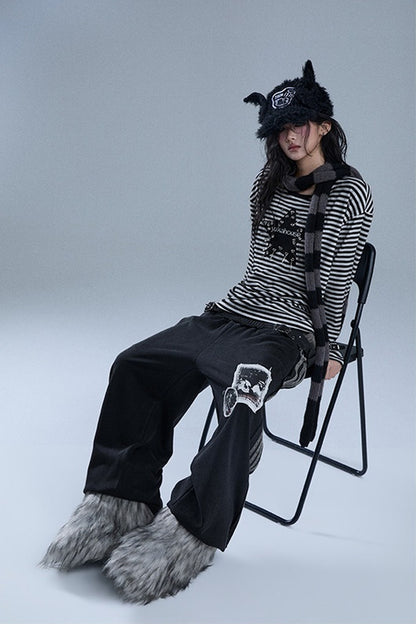 Layered-Look Patchwork Striped Pants