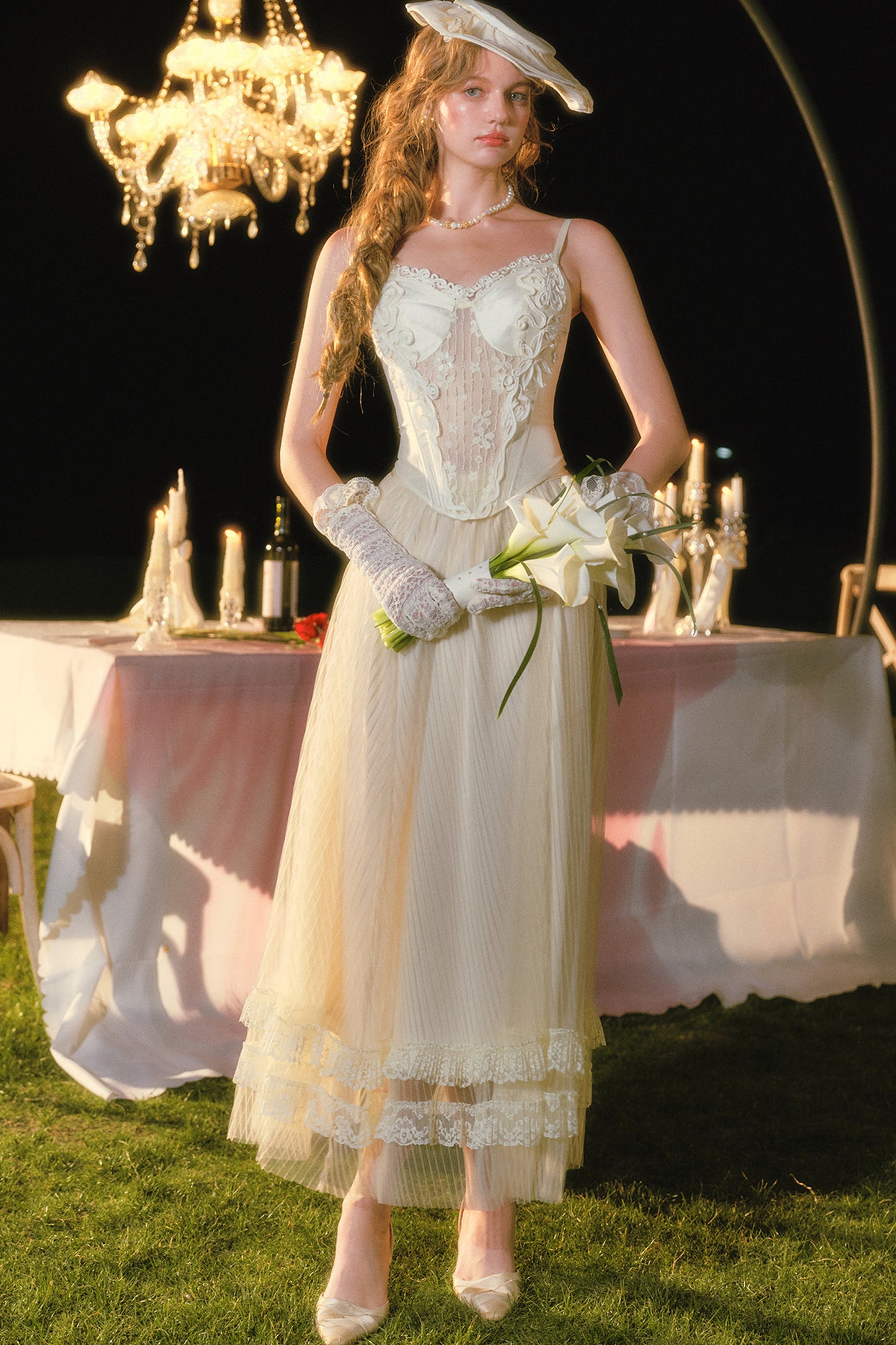 White Rose Fishbone Camisole and Skirt Set-Up