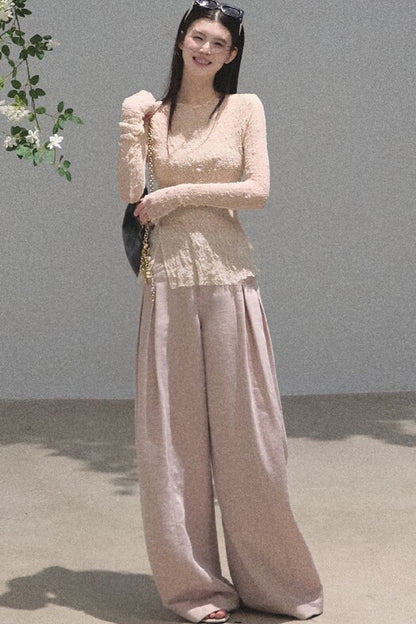 Silver Textured Knit Lace Top