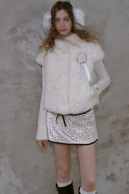 Polka Dot Velvet Bow A-Line Skirt