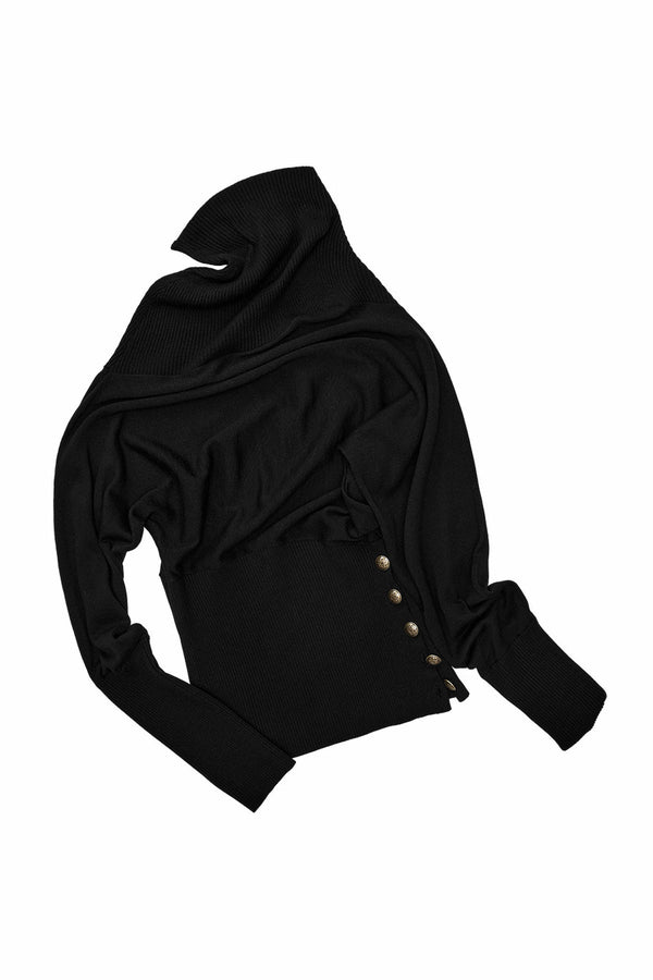 Asymmetrical Shoulder Ruched Cashmere Knit Top