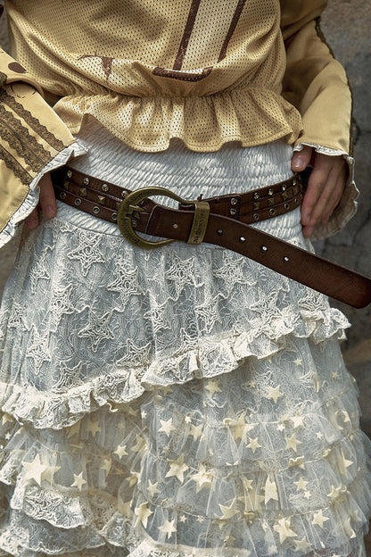 Diamond-Encrusted Genuine Leather Belt