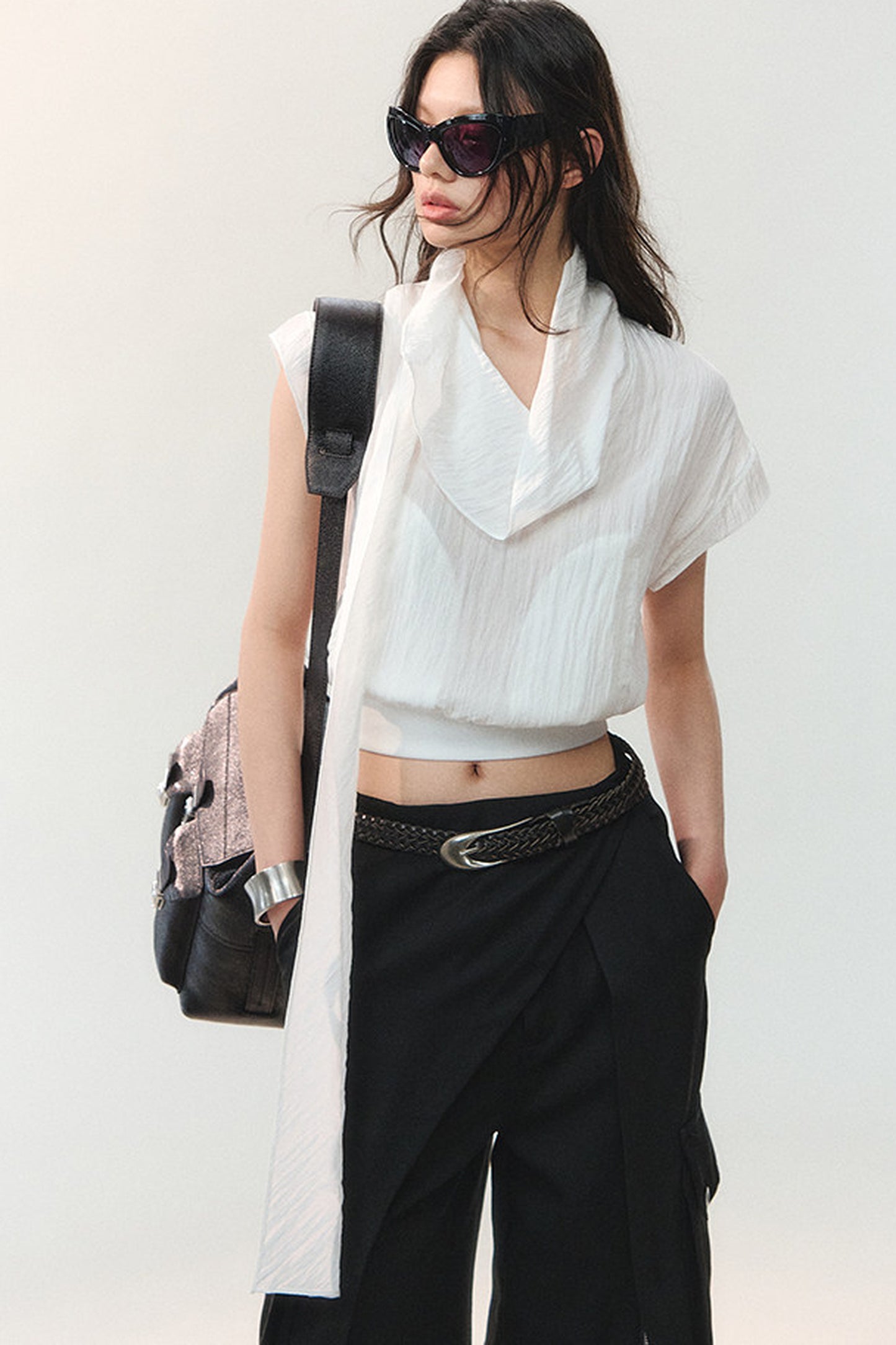 Drape Collar Short Sleeve Shirt