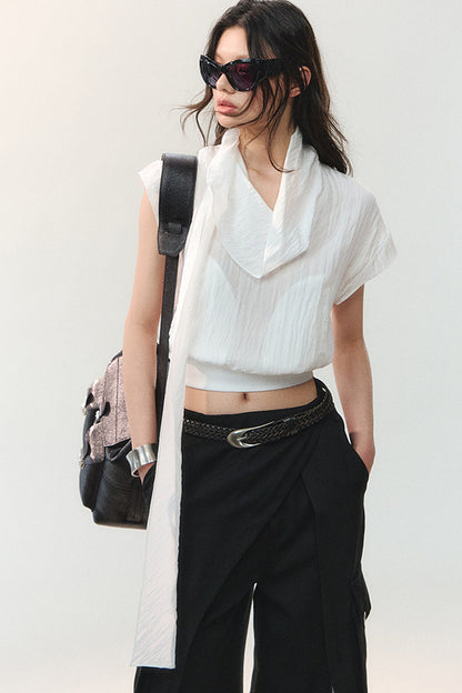 Drape Collar Short Sleeve Shirt