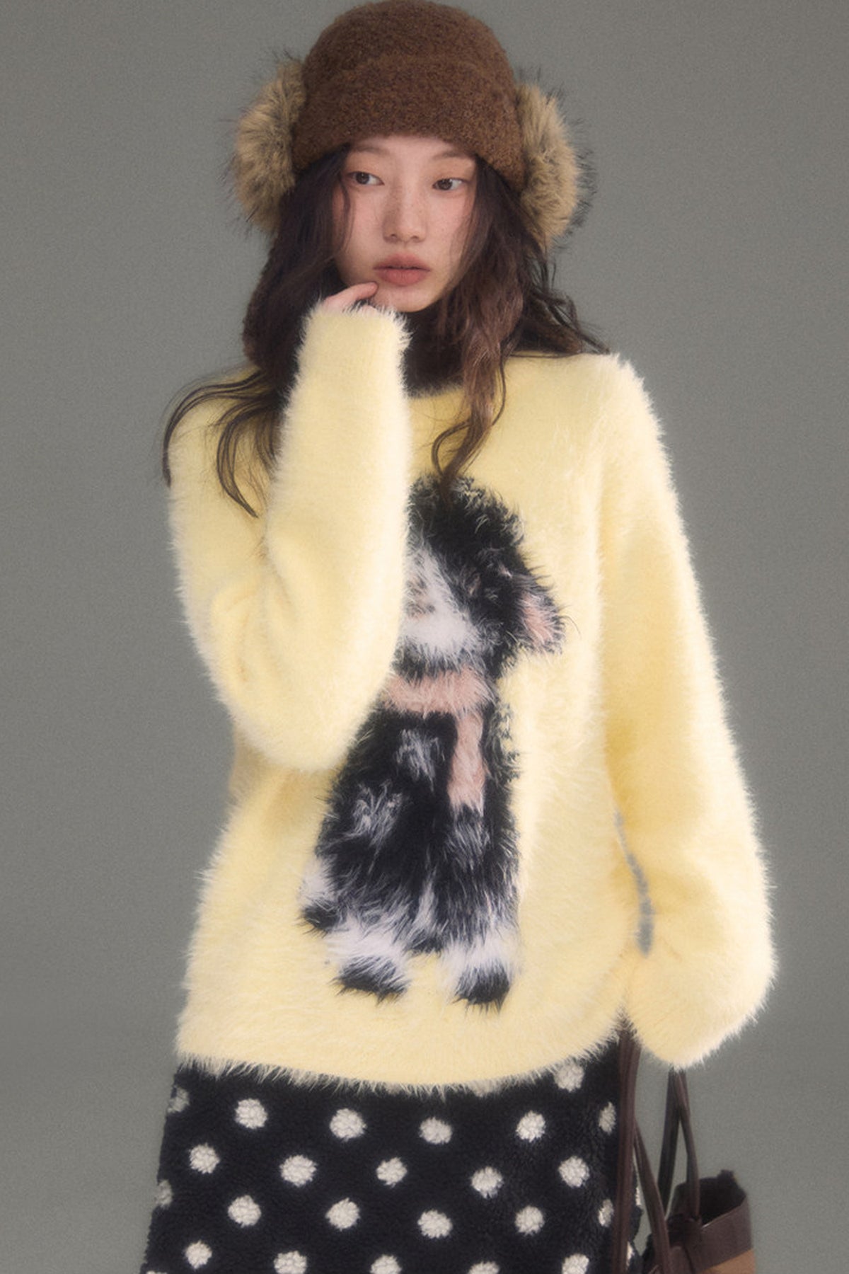 Eared Lamb Faux Mink Pullover Sweater