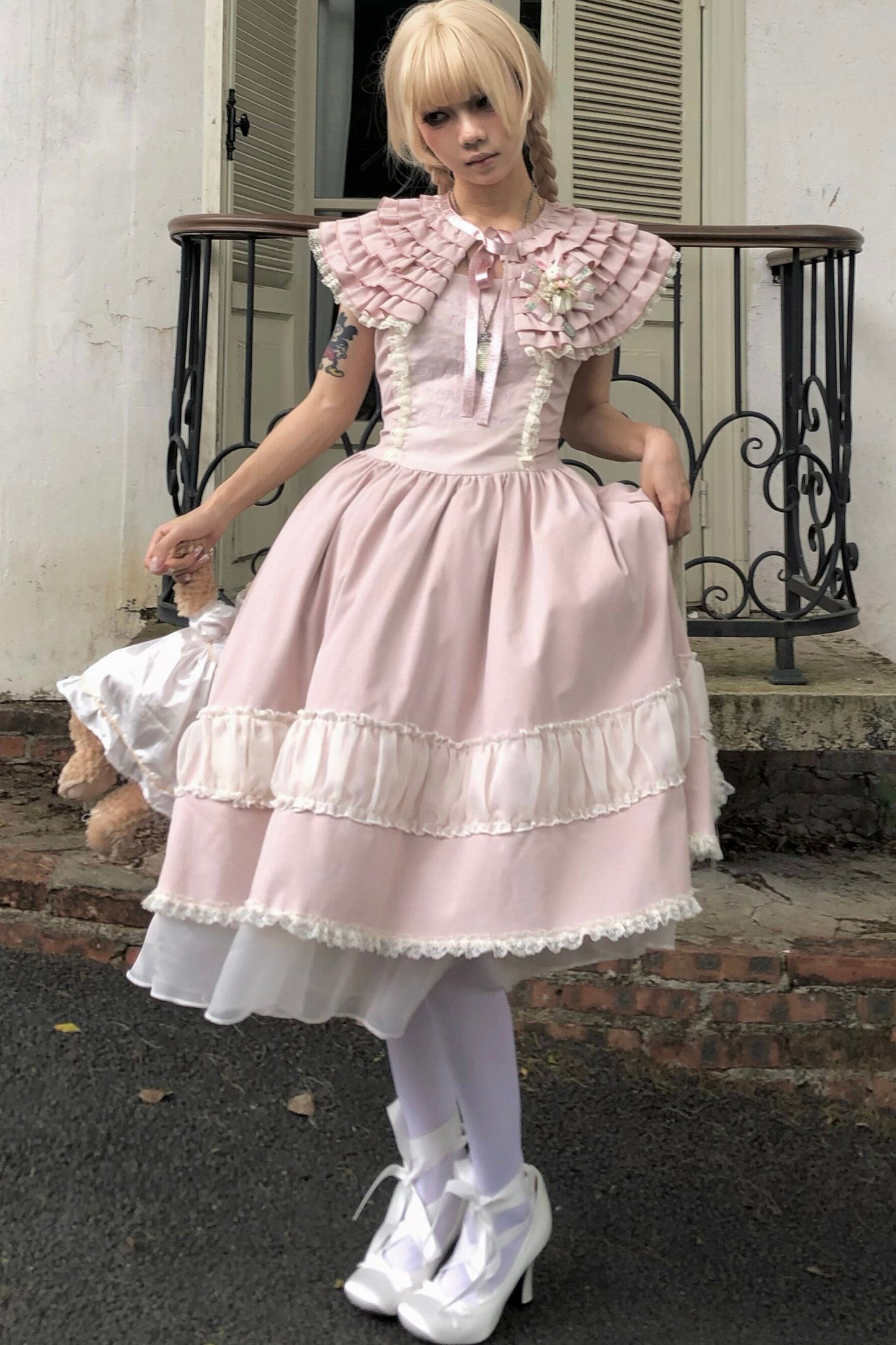 Pink Lace Embroidered Dress Set-Up