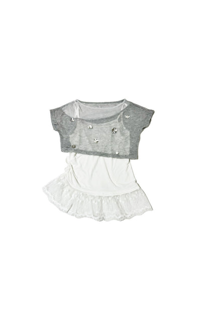 Completo con copricostume in rete a fiori con paillettes e canotta