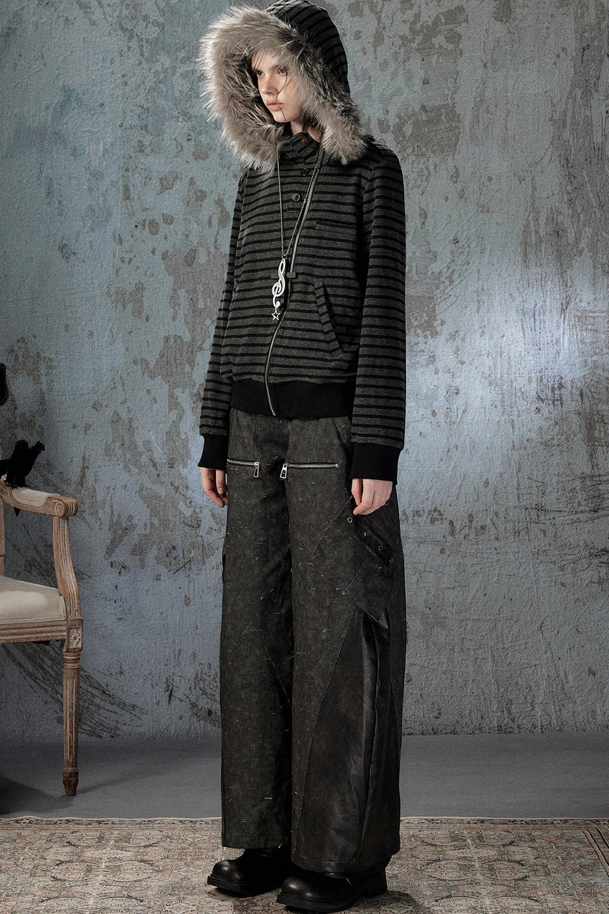Black Patchwork Ripped High-Waisted Cargo Pants