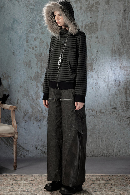 Black Patchwork Ripped High-Waisted Cargo Pants