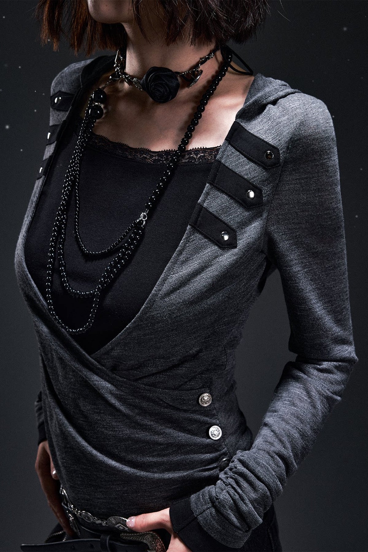 Layered-Look Hooded Knit Sweater