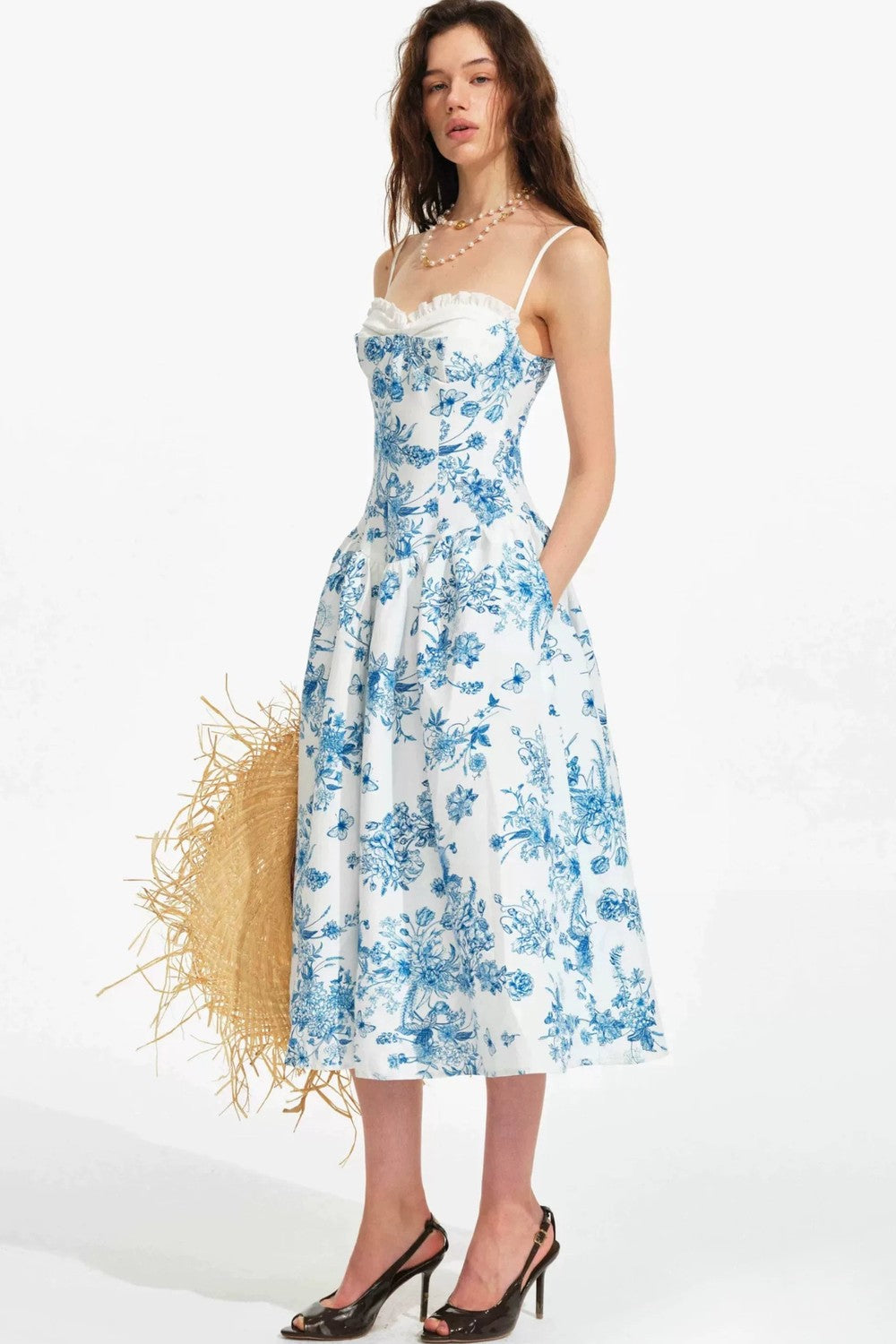 Blue Porcelain Vintage Hand-Painted Slip Dress