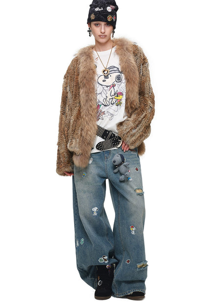 Natural Rabbit Fur Woven Coat
