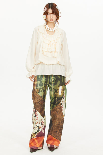 Patchwork Print Scimitar Pants
