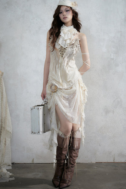 Retro Suede Embroidered Bustier Vest