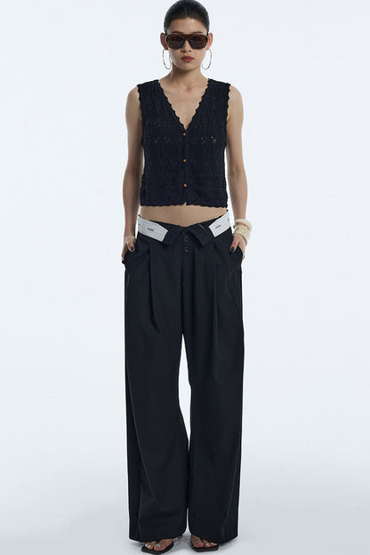 Black Pleated Wide-Leg Trousers