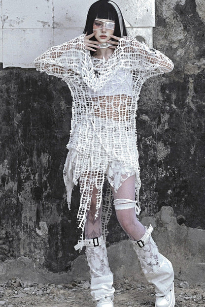 Haut punk en maille effet usé