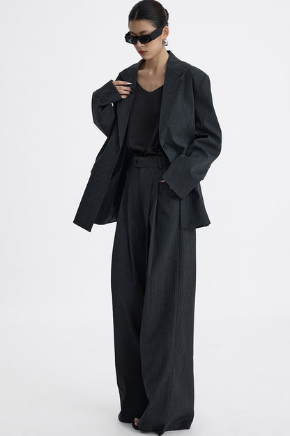 Pleated Pinstripe Wide-Leg Trousers