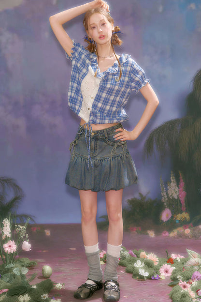 Plaid Patchwork Summer Blouse