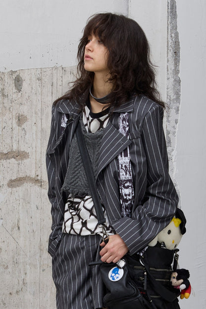 Punk Lace-Up Striped Blazer