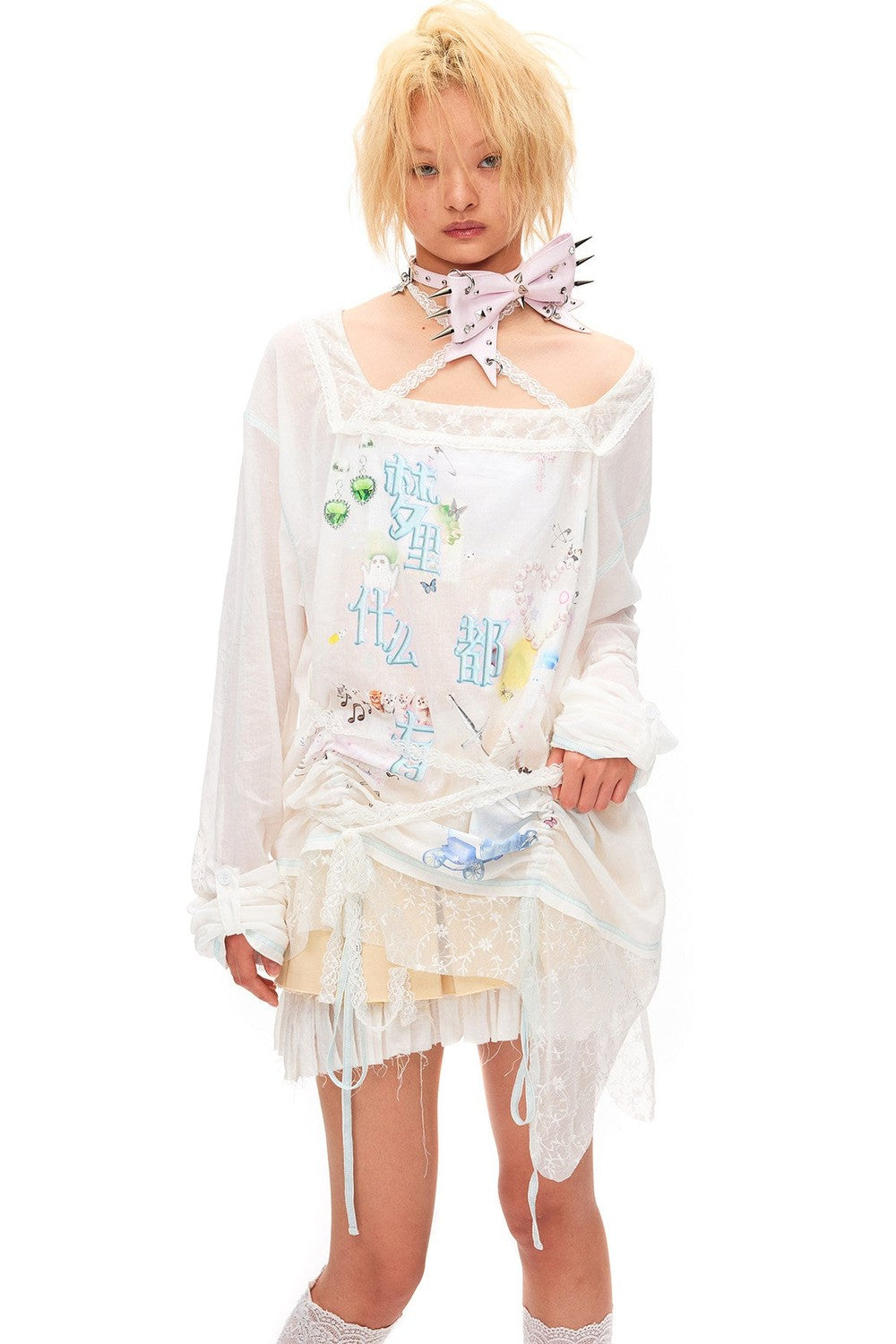 Lace Trim Drawstring Top