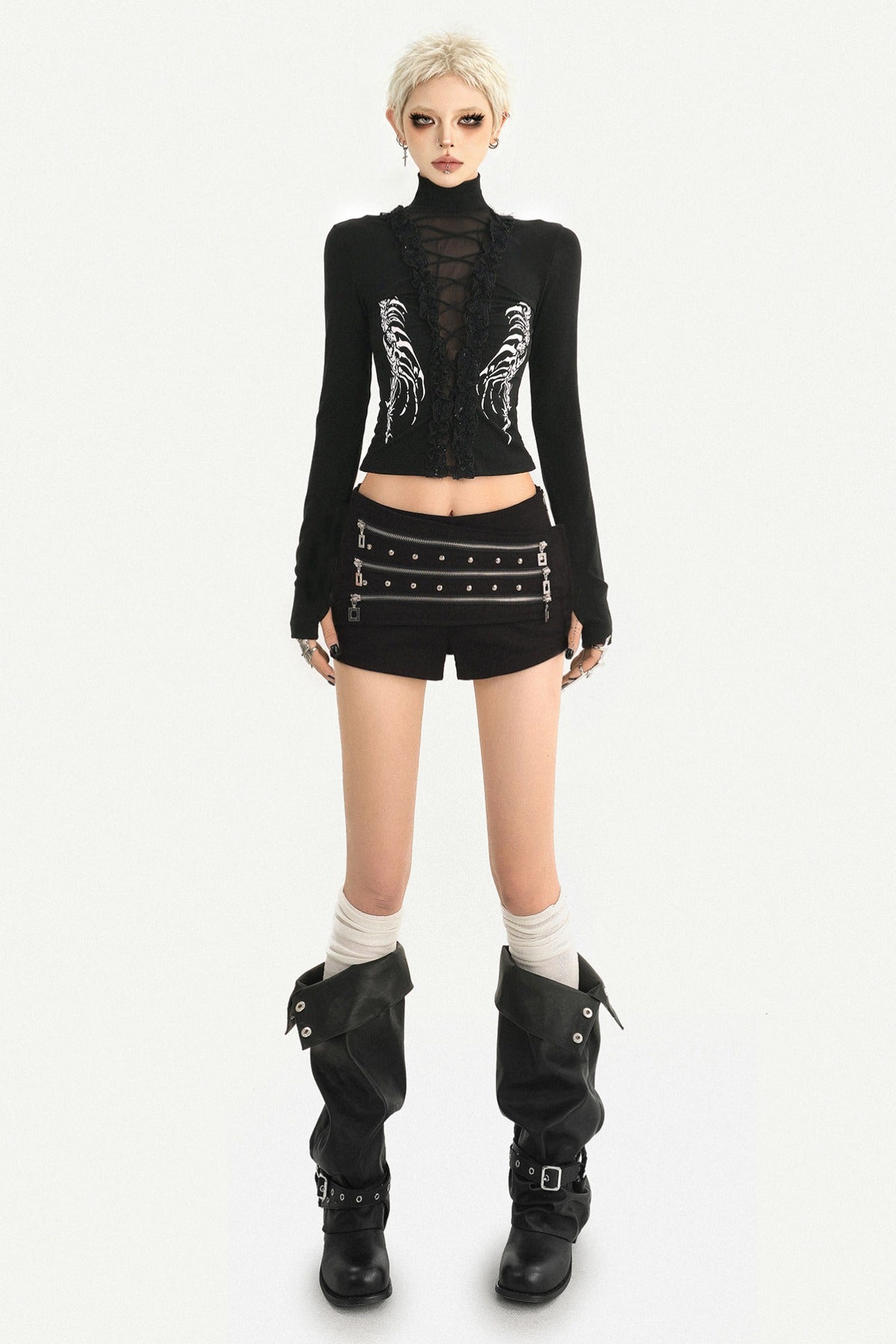 Triple Metal Zipper Punk Shorts