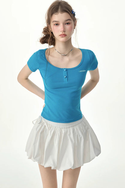Sea Salt Blue U-Neck Slim Fit Top