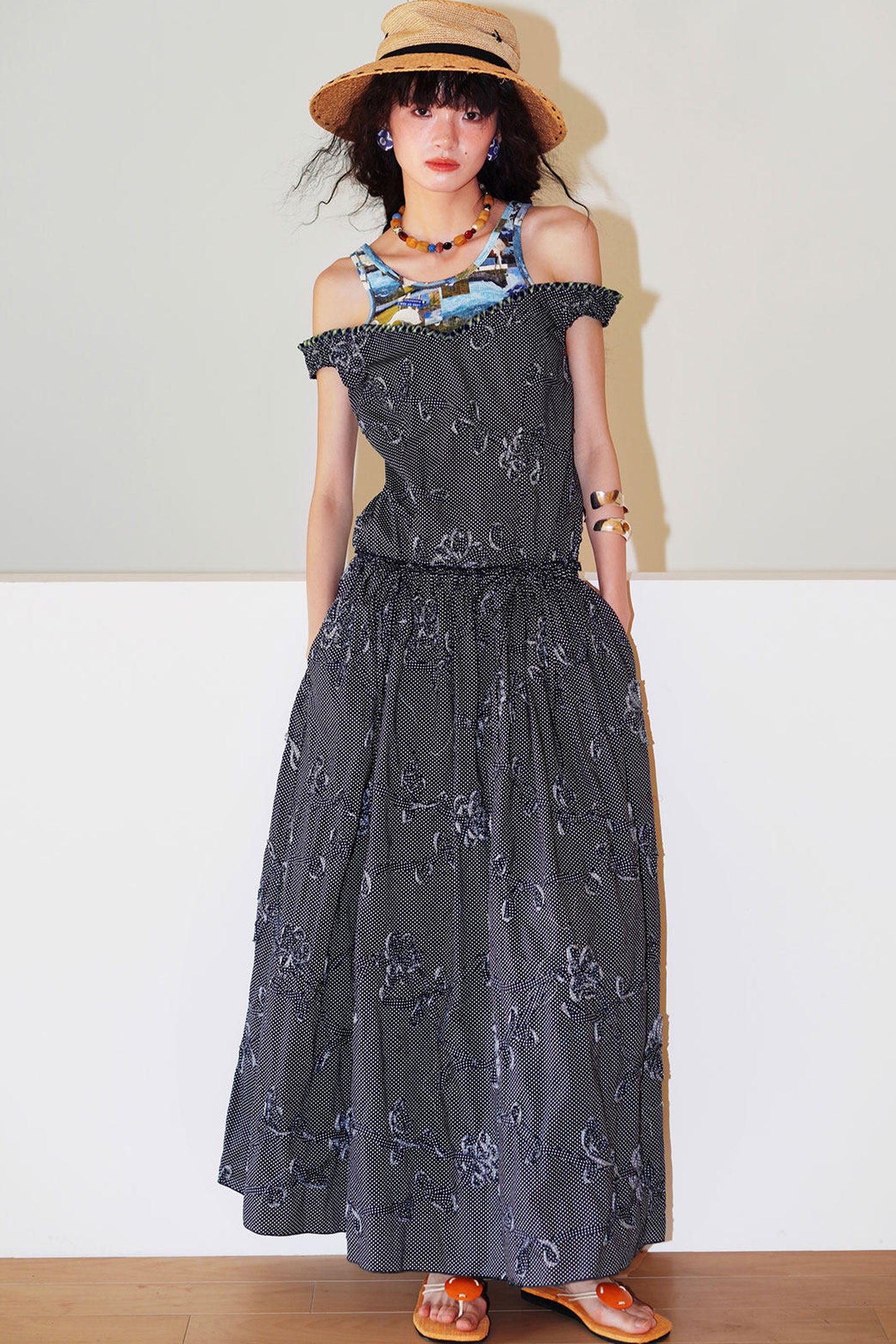 Vacation Polka Dot Embroidered Dress