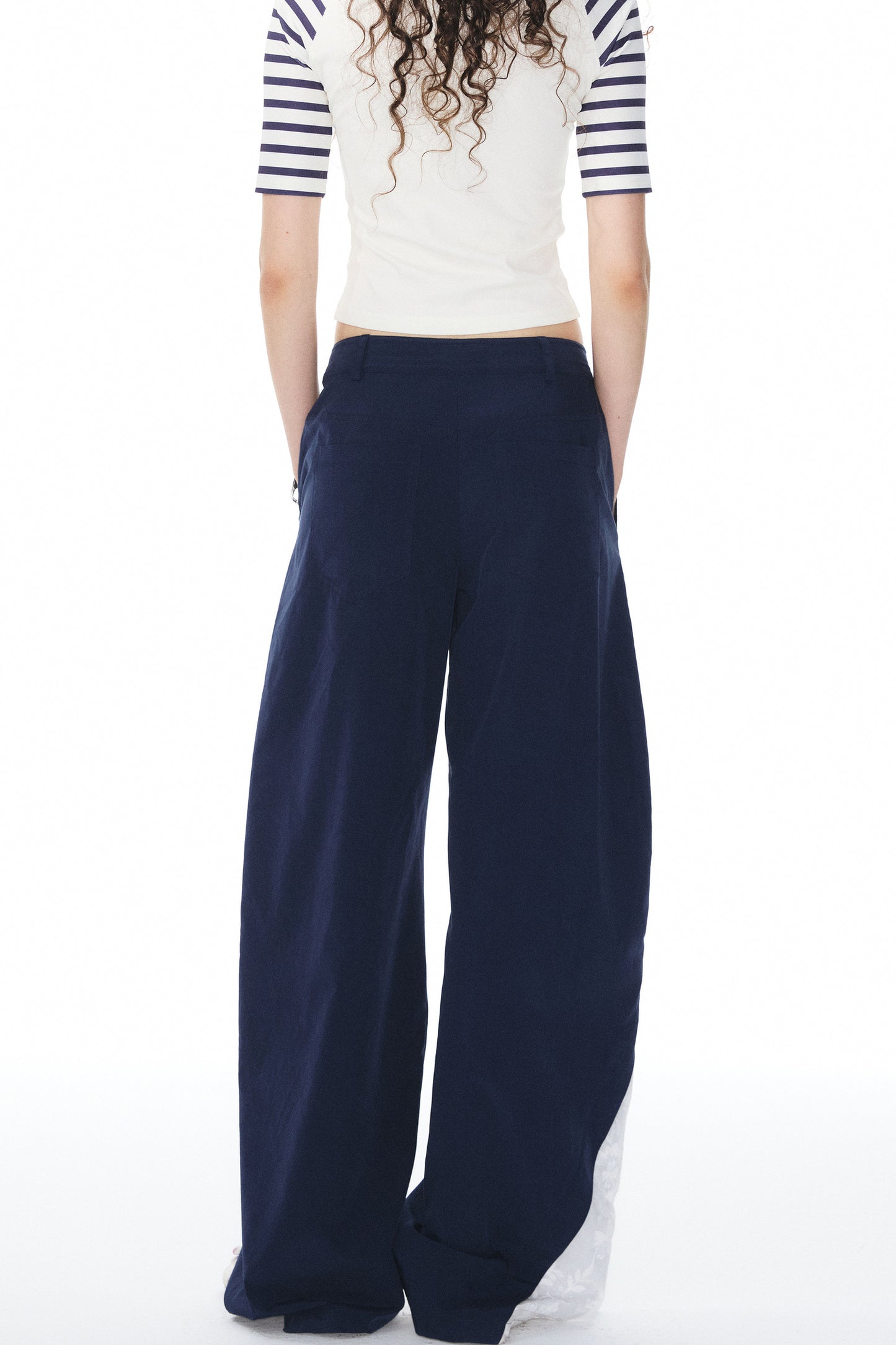 Navy Lace Trim Pants