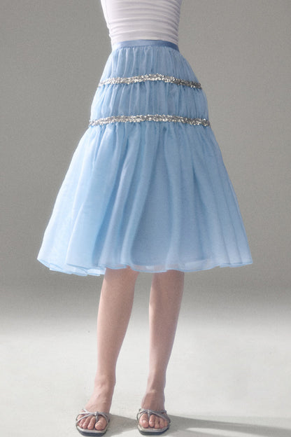 Pearlescent Mesh Sequin A-Line Skirt