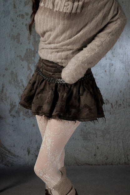 Vintage Distressed High-Waisted Skirt